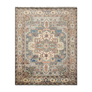 7' 11''x10' 1'' LoomBloom Muted Turkish Oushak Hand Knotted Wool Area Rug Gray, Blue Color - Oriental Rug Of Houston