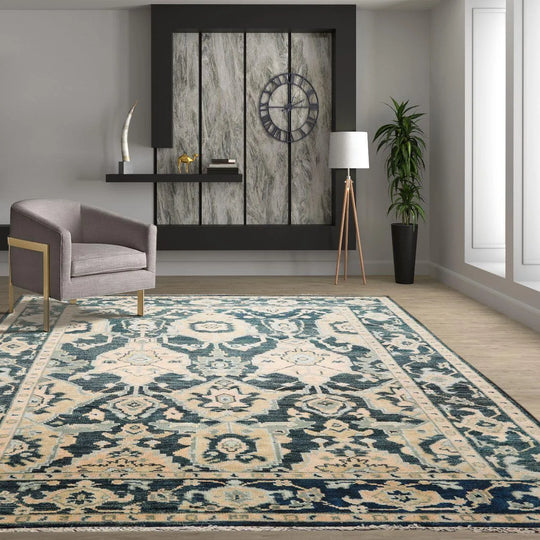 8x10 Teal, Pale Peach LoomBloom Muted Turkish Oushak Hand Knotted Wool Oriental Area Rug