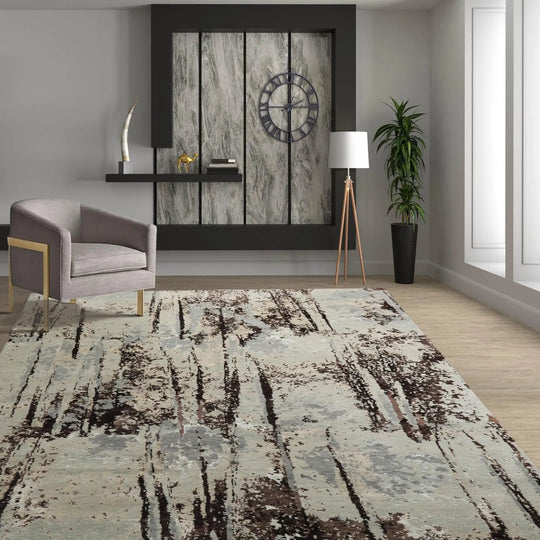 8' x 10' Hand Knotted Tibetan Wool and Silk Mint Modern & Contemporary Oriental Area Rug Brown,Green Color