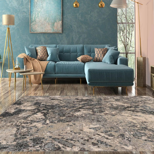 4' x 6' 1'' Hand Knotted Tibetan Wool and Bamboo Tibetan Modern & Contemporary Oriental Area Rug Gray, Beige Color