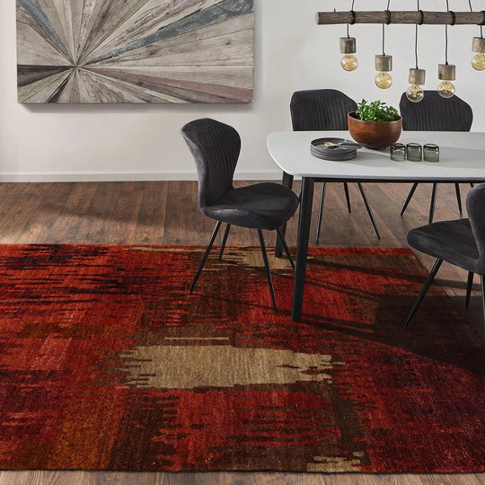 4'x5'10'' Hand Knotted Tibetan 100% Wool Abstract Modern & Contemporary Oriental Area Rug Rust, Olive Color