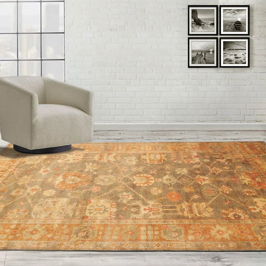 6'x9' Hand Knotted Oushak 100% Wool Oushak Traditional Oriental Area Rug Gray, Teracotta Color