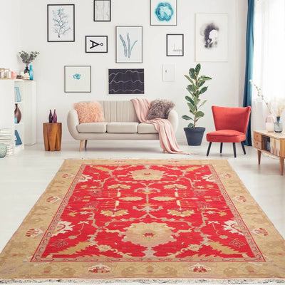 5'10''x8'10'' Hand Knotted Soumak 100% Wool Soumak Traditional Oriental Area Rug Chinese red, Gold Color - Oriental Rug Of Houston