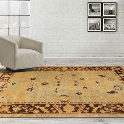 6'1''x9'1'' Hand Knotted Oushak 100% Wool Oushak Traditional Oriental Area Rug Pale Aqua, Chocolate Color - Oriental Rug Of Houston