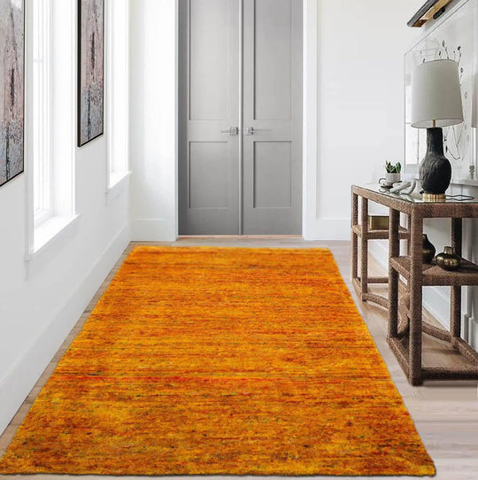 4'x5'11'' Hand Knotted Tibetan 100% Wool Modern & Contemporary Oriental Area Rug Gold, Multi Color