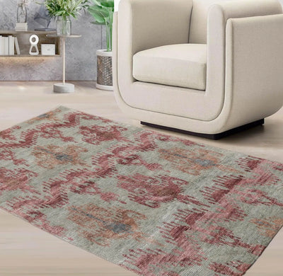 3'9''x5'9'' Hand Knotted Tibetan Wool and Bamboo Tibetan Traditional Oriental Area Rug Gray, Aubergine Color - Oriental Rug Of Houston