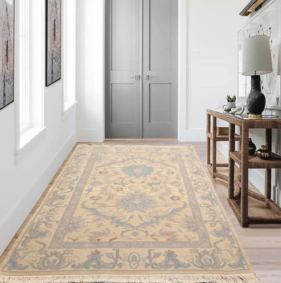 3'7''x5'8'' Hand Knotted Soumak 100% Wool Soumak Traditional Oriental Area Rug Beige, Aqua Color - Oriental Rug Of Houston