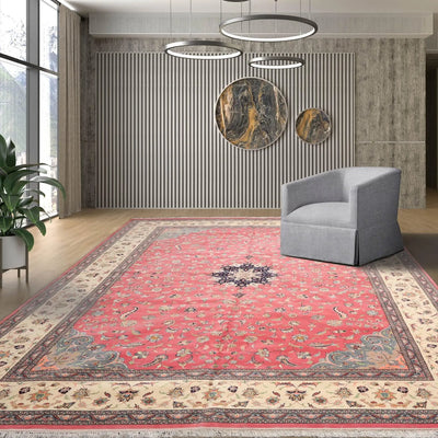 9'x13' Hand Knotted 100% Wool Nain Traditional Oriental Area Rug Raspberry, Ivory Color - Oriental Rug Of Houston
