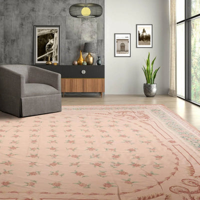 16'3''x18'6'' Hand Knotted Needlepoint 100% Wool French Aubusson Traditional Oriental Area Rug Blush, Peach Color - Oriental Rug Of Houston