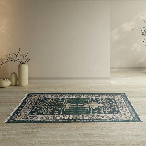 3'x5' Hand Knotted Turkish Oushak 100% Wool Traditional Oriental Area Rug Teal,Beige Color - Oriental Rug Of Houston