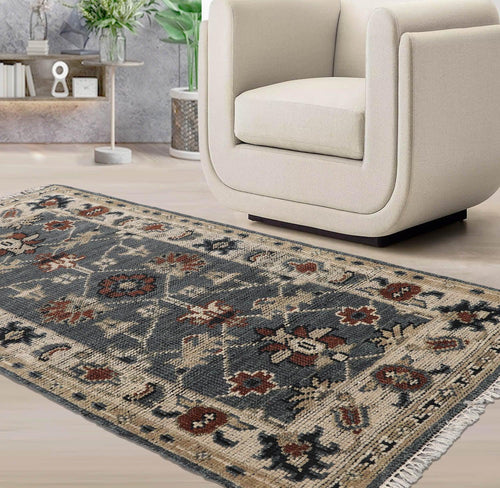 3'x5' Hand Knotted Turkish Oushak  100% Wool  Traditional  Oriental Area Rug Blue,Beige Color