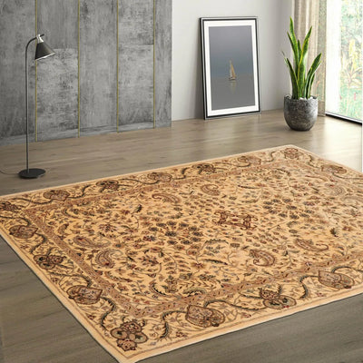 3' 9''x5' 9'' Hand Tufted Hand Made Wool and Silk Nourison Traditional Oriental Area Rug Vanilla,Tan Color - Oriental Rug Of Houston