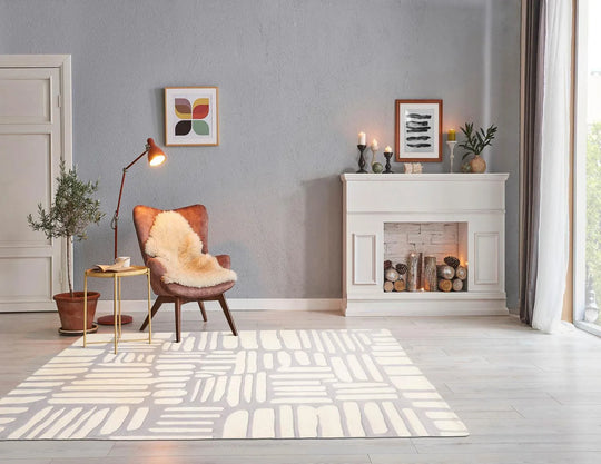 5' x8' Hand Tufted Hand Made 100% Wool Designer Modern & Contemporary  Oriental Area Rug Gray,Cream Color