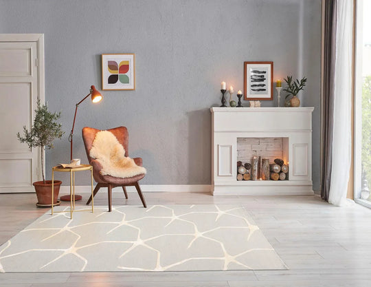 5' x8' Hand Tufted Hand Made 100% Wool Designer Modern & Contemporary  Oriental Area Rug Gray,Ivory Color