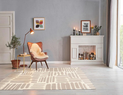5' x8'' Hand Tufted Hand Made 100% Wool Designer Modern & Contemporary Oriental Area Rug Taupe,Ivory Color - Oriental Rug Of Houston