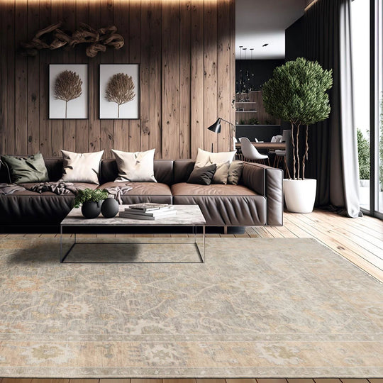 9'x12' Hand Knotted Oushak 100% Wool Transitional Oriental Area Rug Moss, Tan Color