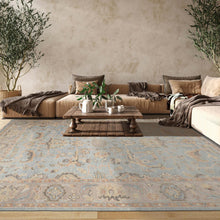 9'x12' Hand Knotted Oushak 100% Wool Transitional Oriental Area Rug Aqua, Taupe Color - Oriental Rug Of Houston