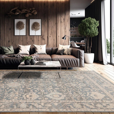 9'x12' Hand Knotted Oushak 100% Wool Transitional Oriental Area Rug Gray, Teal Color - Oriental Rug Of Houston