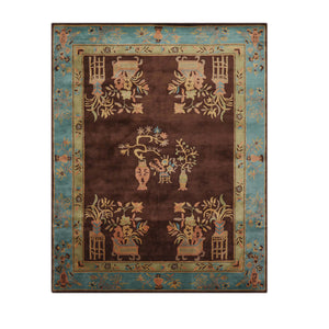 Multi Size Hand Tufted Patterned 100% Wool Chinese Art Deco Oriental Area Rug Brown,Blue Color
