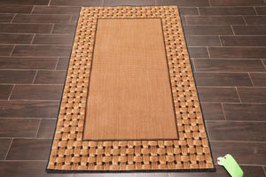 3'6" x 5'6" Basketweave 100% wool Contemporary Oriental Area rug Tan