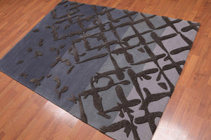 4'8" x 6’8" Handmade High Low Pile 100% Wool Area rug Modern Gray - Oriental Rug Of Houston