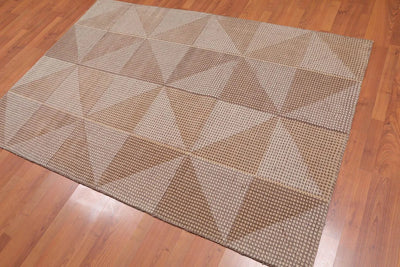 4'7x6'8 Hand Tufted Wool Loop N Cut PileGeometric Pattern Oriental Area Rug Beige, Brown Color - Oriental Rug Of Houston