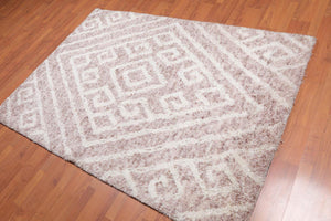 4'9" x 6’7" Handmade Moroccan Shag contemporary 100% Wool Area rug Beige