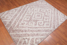 4'9" x 6’7" Handmade Moroccan Shag contemporary 100% Wool Area rug Beige - Oriental Rug Of Houston