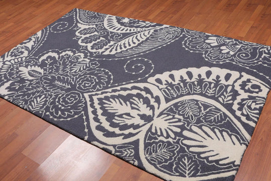 5' x 8' Handmade Loop & cut pile 100% Wool Traditional Oriental Area rug Ivory