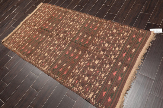 3'9” x 6'7" Vintage Hand-Woven Southwestern Afghan Kilim Oriental Area Rug Brown