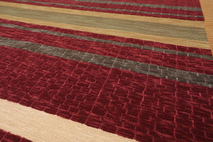 8'10" x 11'10" Hand Knotted 100% Wool Modern Area Rug Burgundy
