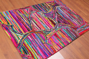 4 x 6 Handmade Abstract 100% Cotton Oriental Area Rug Boho Modern Pink - Oriental Rug Of Houston