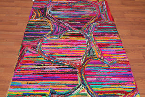 4 x 6 Handmade Abstract 100% Cotton Oriental Area Rug Boho Modern Pink - Oriental Rug Of Houston