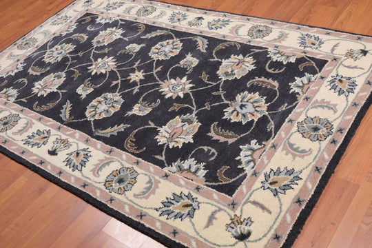 5' x 8' Handmade Floral 100% Wool Oriental Area Rug Charcoal