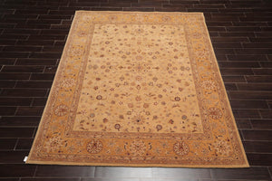 7'9" x 9'9" Handmade Heritage Beige Wool Oriental Area Rug Tan