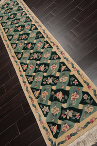 French Aubusson Thick pile Runner Hand Knotted Wool Area Rug Mint 2'3" x 10' - Oriental Rug Of Houston