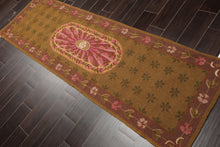 Vintage Runner Hand Hooked Wool French Aubusson Area Rug Mustard 2'6” x 8'
