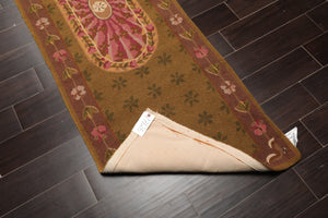 Vintage Runner Hand Hooked Wool French Aubusson Area Rug Mustard 2'6” x 8'