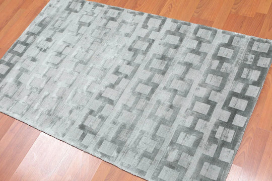 3' x 5' Handmade 100% Bamboo Silk Loop & cut Pile Geometric Area rug Aqua