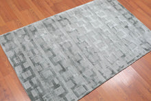 3' x 5' Handmade 100% Bamboo Silk Loop & cut Pile Geometric Area rug Aqua - Oriental Rug Of Houston
