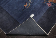 10x14 Royal Blue, Navy Hand Knotted Oriental 100% Wool Art Deco Peking Oriental Area Rug