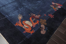 10x14 Royal Blue, Navy Hand Knotted Oriental 100% Wool Art Deco Peking Oriental Area Rug