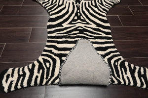 Zebra Handmade 100% Wool Novelty/Animal Oriental Area Rug Black 3'x5' - Oriental Rug Of Houston