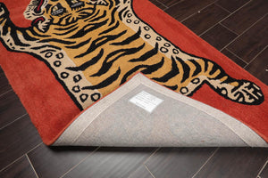 Tiger Handmade 100% Wool Novelty/Animal Oriental Area Rug Terracotta 3' x 5' - Oriental Rug Of Houston