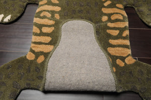 3x5 Green, Gold Hand Tufted Hand Made 100% Wool Crocodile Novelty Oriental Area Rug