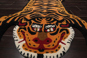 Tiger Handmade 100% Wool Novelty/Animal Oriental Area Rug Orange 3' x 5' - Oriental Rug Of Houston