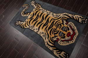 3x5 Gray, Gold Tiger Handmade 100% Wool Novelty/Animal Oriental Area Rug - Oriental Rug Of Houston
