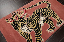 3x5 Blush, Gold Hand Tufted Hand Made 100% Wool Chinese Lion Novelty Oriental Area Rug
