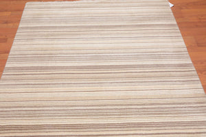 4'7 x 6'6 Hand Knotted Wool Abstract Stripes Muted Earth Tones Oriental Area Rug Beige, Tan Color