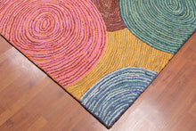 5' 4''x7' 6'' Hand Tufted Cotton Circle Medley Multi Color Cotton Area Rug  Oriental Area Rug Pink, Gold Color
